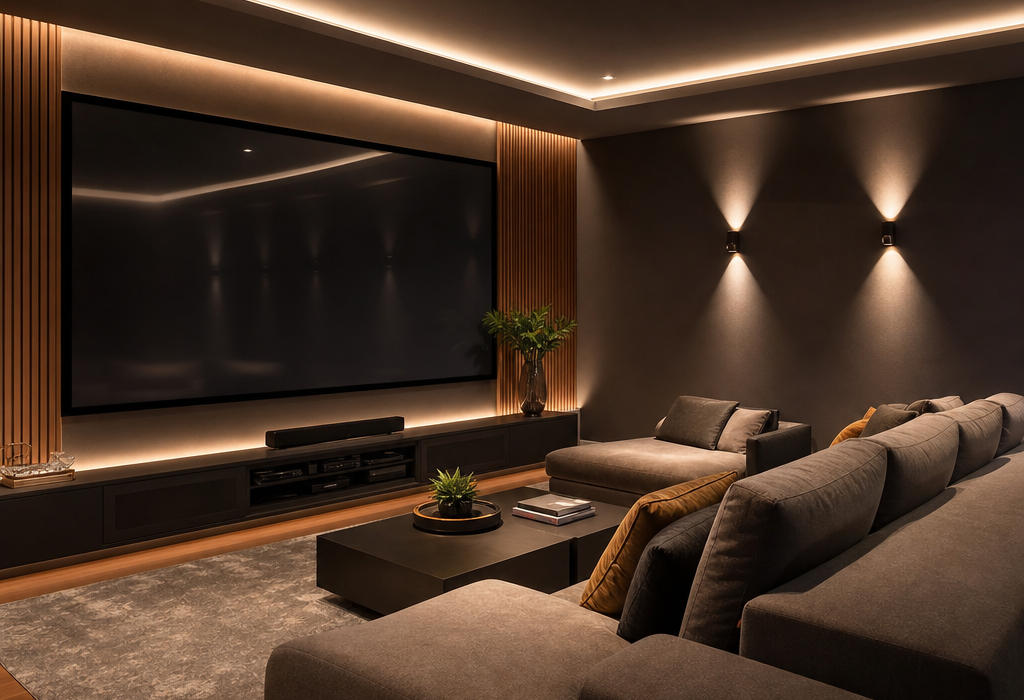 cinema em casa: materiais, luz e tecnologia que vão dominar 2026