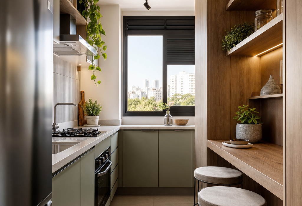 Cozinha pequena contemporânea: como criar um visual leve, funcional e elegante