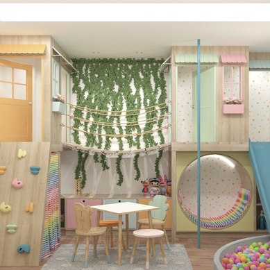 Brinquedoteca com escalada e piscina de bolinhas