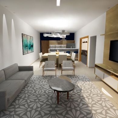 Sala de TV integrada com cozinha