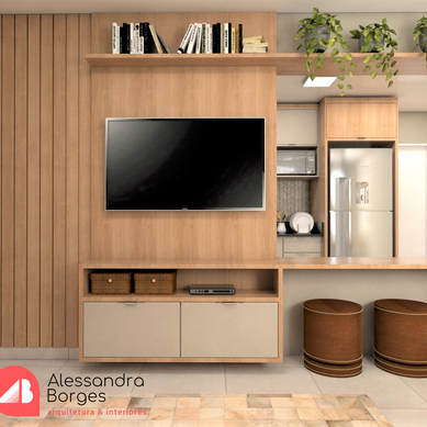 Sala de estar e cozinha integradas
