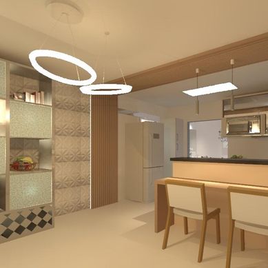 Projeto de reforma e interiores da cozinha e sala de jantar