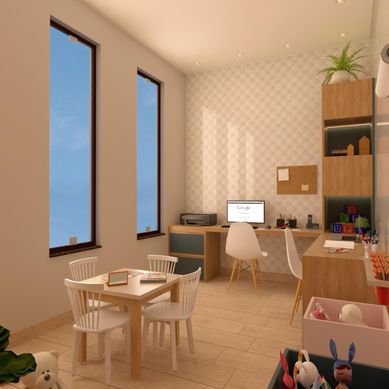 Escritório integrado com uma sala de estudos