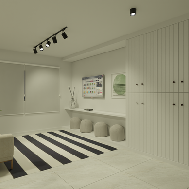 Sala integrada com home oficce