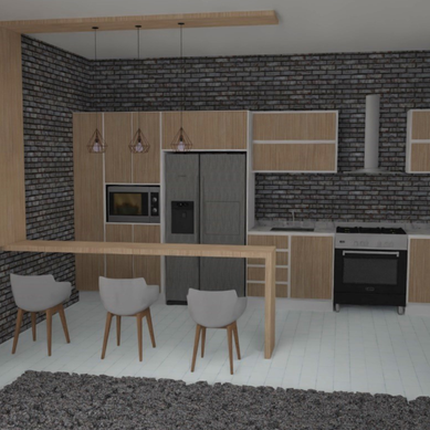 Cozinha com tijolo aparente