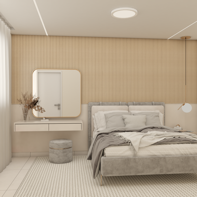 Projeto de quarto de casal moderno e aconchegante