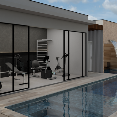 Projeto de área de lazer com academia, sauna e piscina