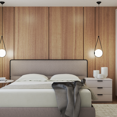 Quarto com tons amadeirados