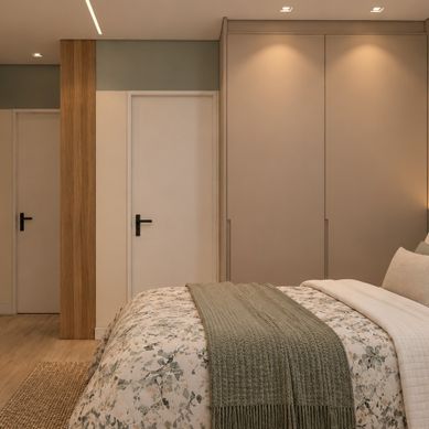 Quarto Contemporâneo em Tons Naturais