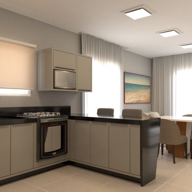 Cozinha e sala conjugada - Apartamento 65m²