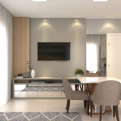 Cozinha e sala conjugada - Apartamento 65m²