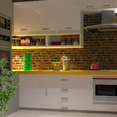 Cozinha Solar: Elegância Branca com Toque Amarelo