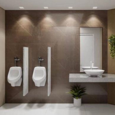 Projeto de banheiro de shopping (autoria de RDV - Home Design)