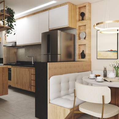 Sala integrada com cozinha