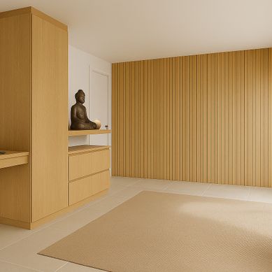 Projeto Híbrido – Quarto com Espaço de Escritório e Templo Budista | Ambiente Multifuncional