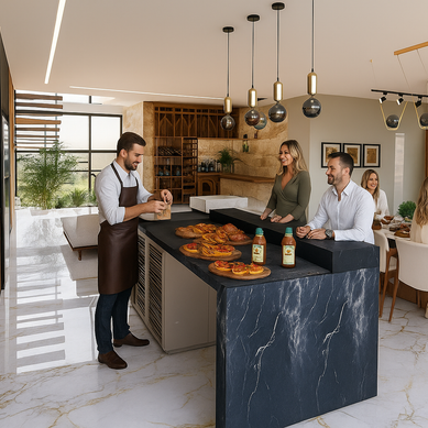 Proposta para integração de cozinha, lazer e jantar
