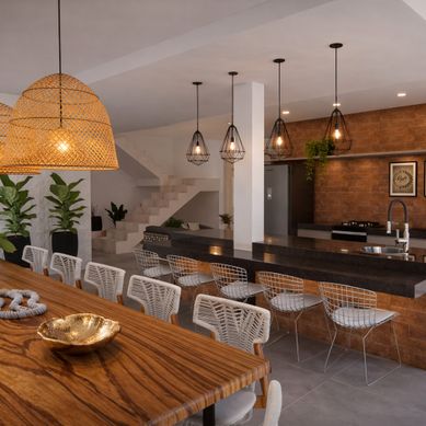Área gourmet com estar e lazer externo 
