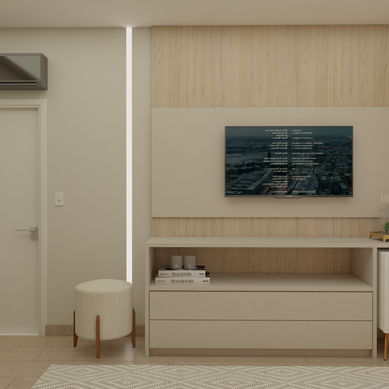 Suíte contemporânea com atmosfera acolhedora e minimalista
