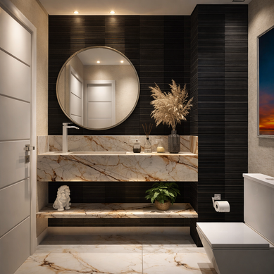 Lavabo contemporâneo com composição de materiais nobres