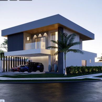 Projeto de residência moderna de dois pavimentos com design contemporâneo