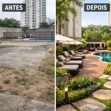 PROJETO DE PAISAGISMO 3 D - DETALHE ANTES E DEPOIS