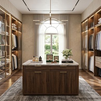 PROJETO DE ARQUITETURA E INTERIORES, DETALHE CLOSET DA SUÍTE MASTER - PROJETO CASA DE FAZENDA