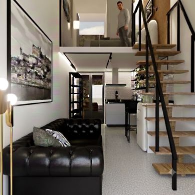 Interiores contemporâneos com linguagem industrial sofisticada