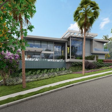 Casa, interiores e paisagismo em lote de esquina