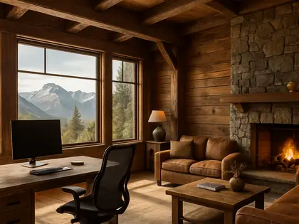 rustic office space — living room (mountain)
