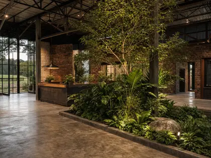 industrial indoor garden — reception (rural)