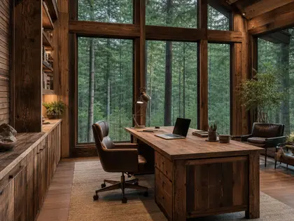 rustic home — open office (forest)