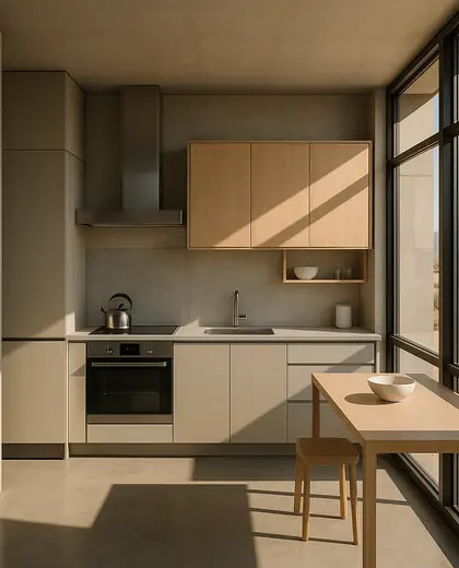 bauhaus condo — small kitchen (desert)