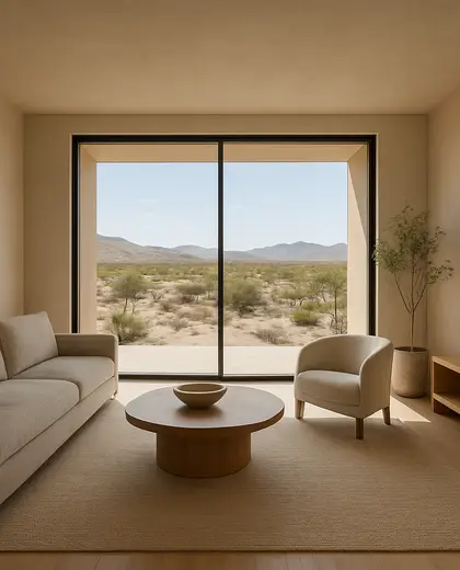 minimalist condo — living room (desert)
