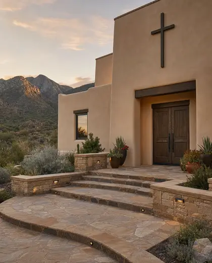 southwestern church — entryway (mountain)