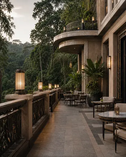 art deco hotel — terrace (forest)
