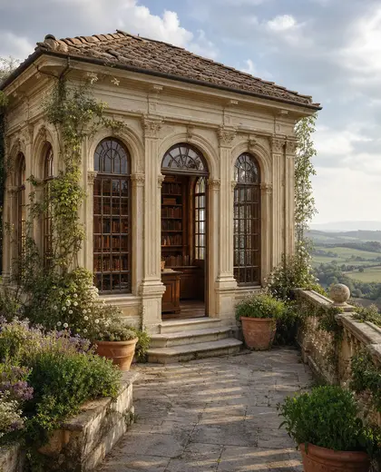 renaissance rooftop garden — library (rural)
