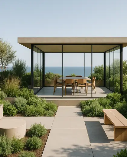 minimalist rooftop garden — meeting room (coastal)