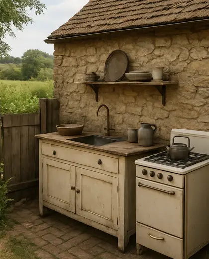 vintage backyard — small kitchen (rural)