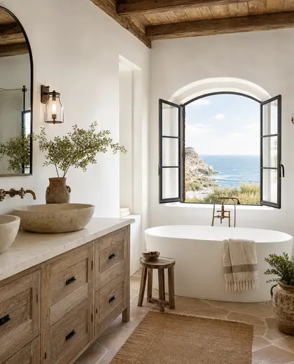 mediterranean farmhouse — bathroom (coastal)