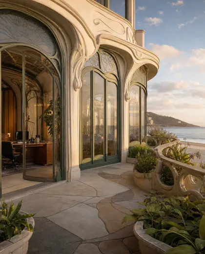 art nouveau office space — patio (beach)