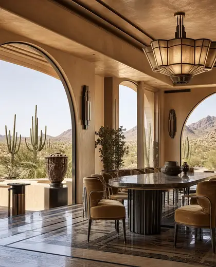 art deco public space — informal dining room (desert)