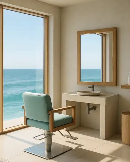 minimalist salon — dressing room (ocean)