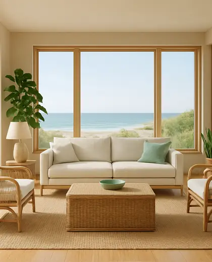 sustainable home — living room (coastal)