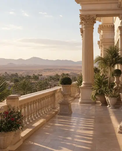 neoclassical public space — balcony garden (desert)