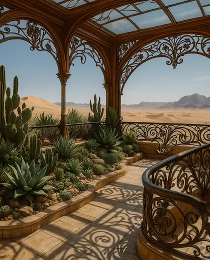art nouveau rooftop garden — room (desert)