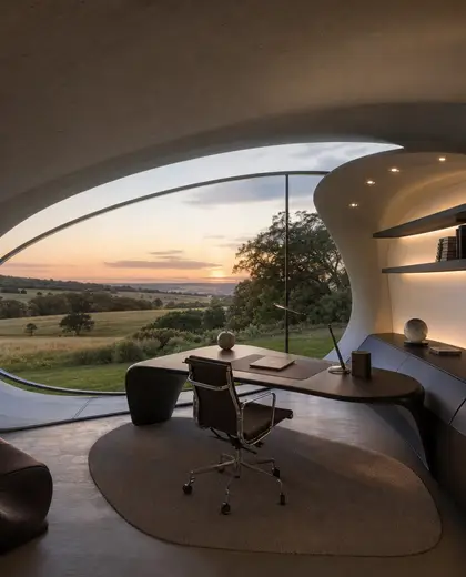 futuristic office space — home office (rural)