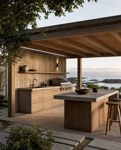 japandi garden — outdoor kitchen (coastal)