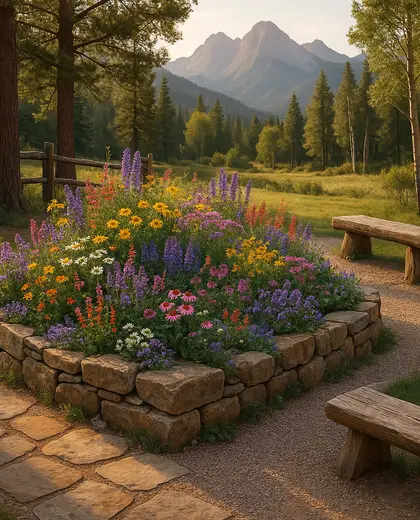 rustic backyard — flower bed (mountain)