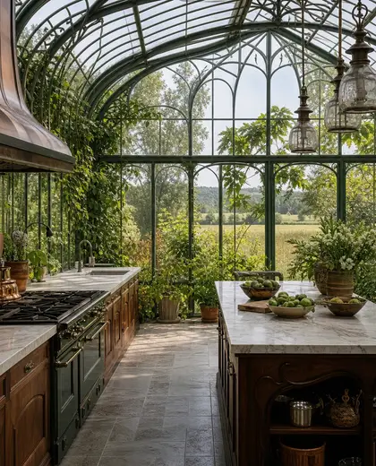 art nouveau greenhouse — kitchen (rural)