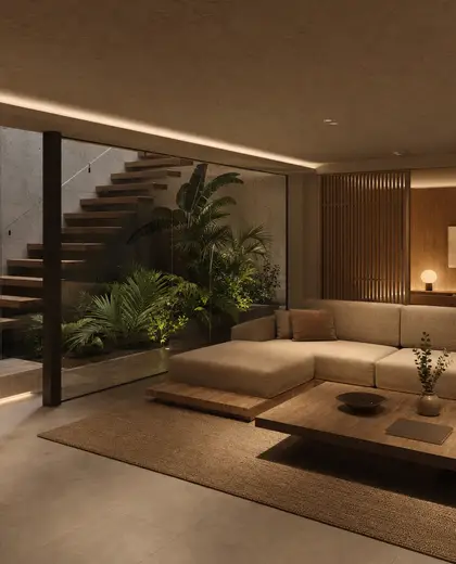 japandi building — basement (tropical)